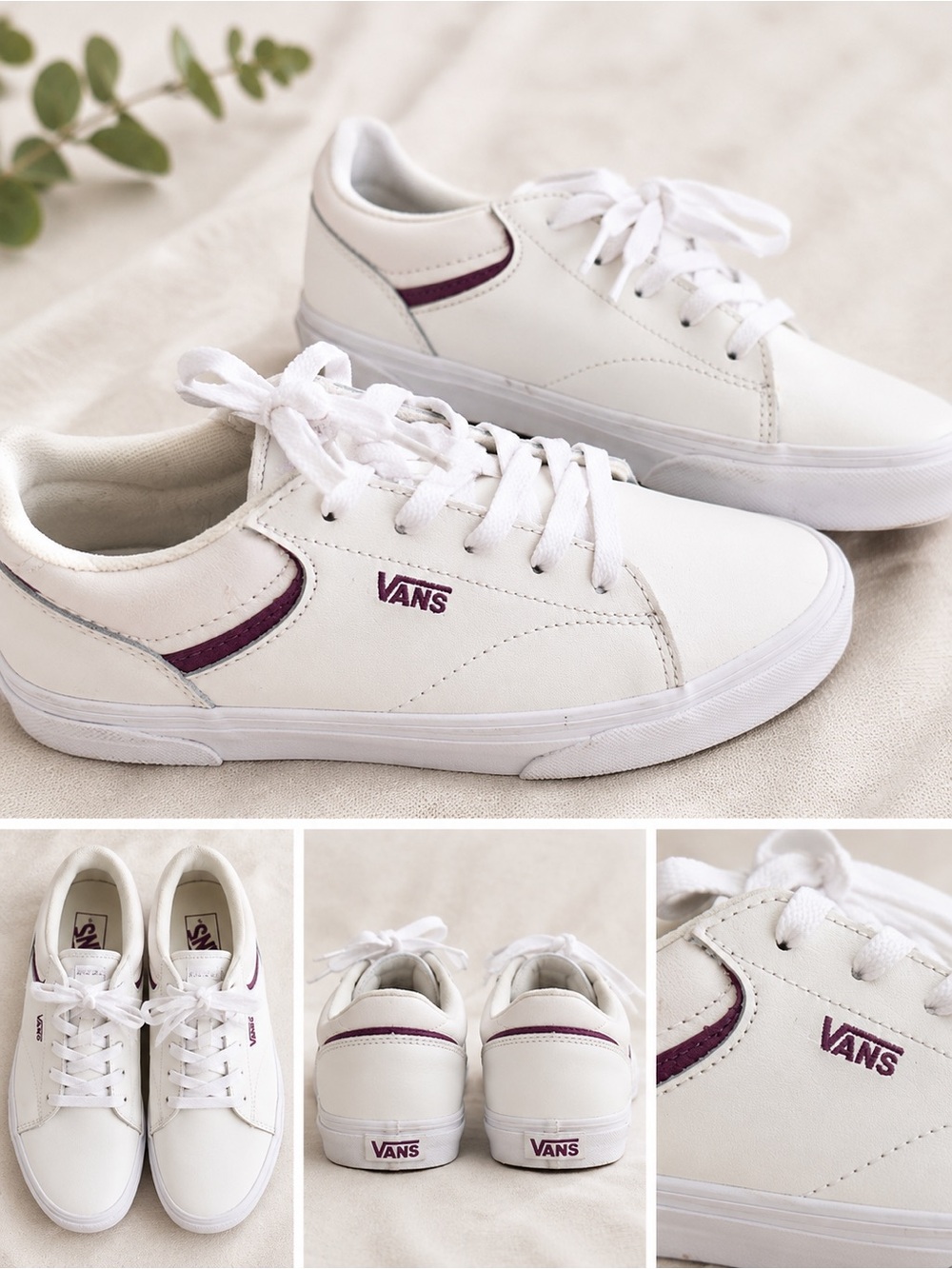 Vans White Low-Top Sneakers with Purple Detail